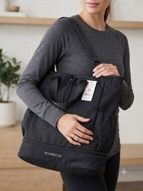 Beyond Yoga Black Nylon Tote-Style Backpack